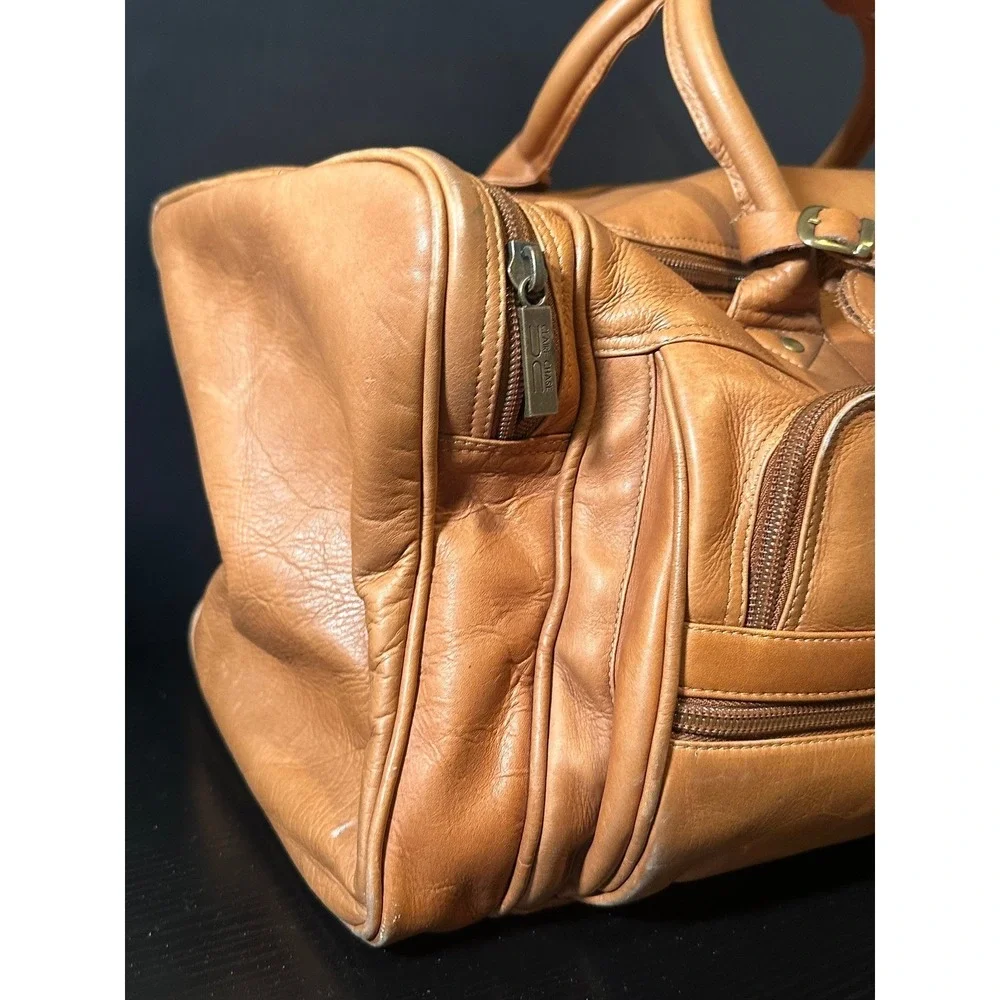 Claire Chase Leather Duffel Bag Saddle Tan Weekender Travel Luggage 32 Inch
